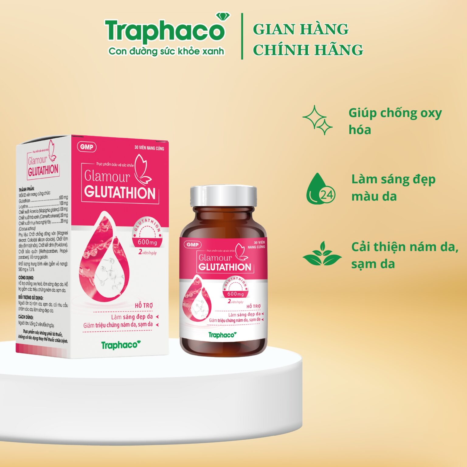 Glamour Glutathion TRAPHACO hỗ trợ làm sáng da giảm nám da sạm da